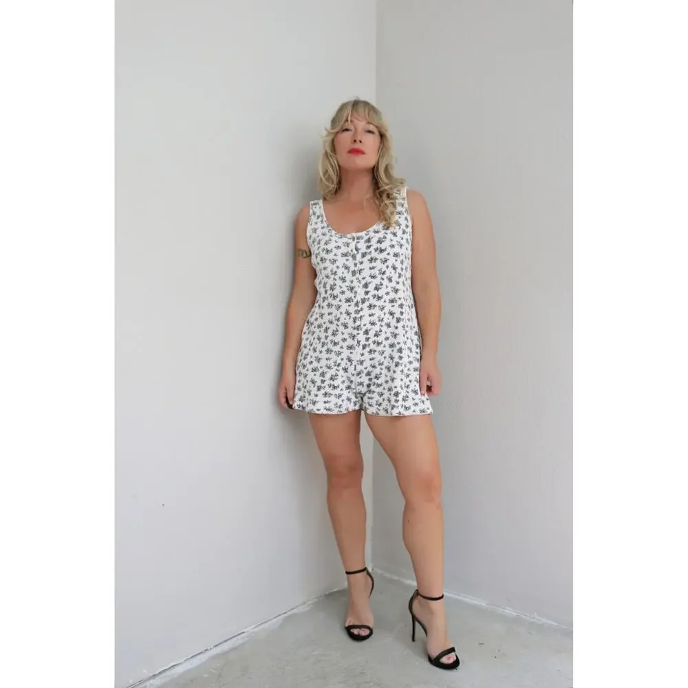 1990's Vintage Energie Thermal Button Front Floral Romper ~ Women's MD LG